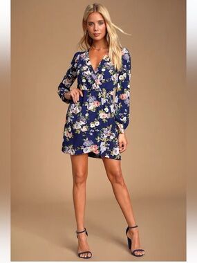 Lulus That’s A Wrap Blue Floral Mini Dress - Size M New